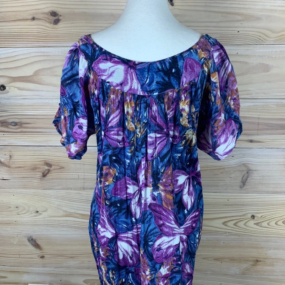 Daffodil Loungewear Dress Womens Large Dark Floral Crochet Cotton Crinkle Muumuu